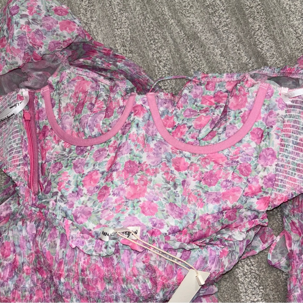 NWT For Love & Lemons Oakley Floral Print Puff Sleeve Corset Top Mini Dress Sz S - Picture 8 of 8